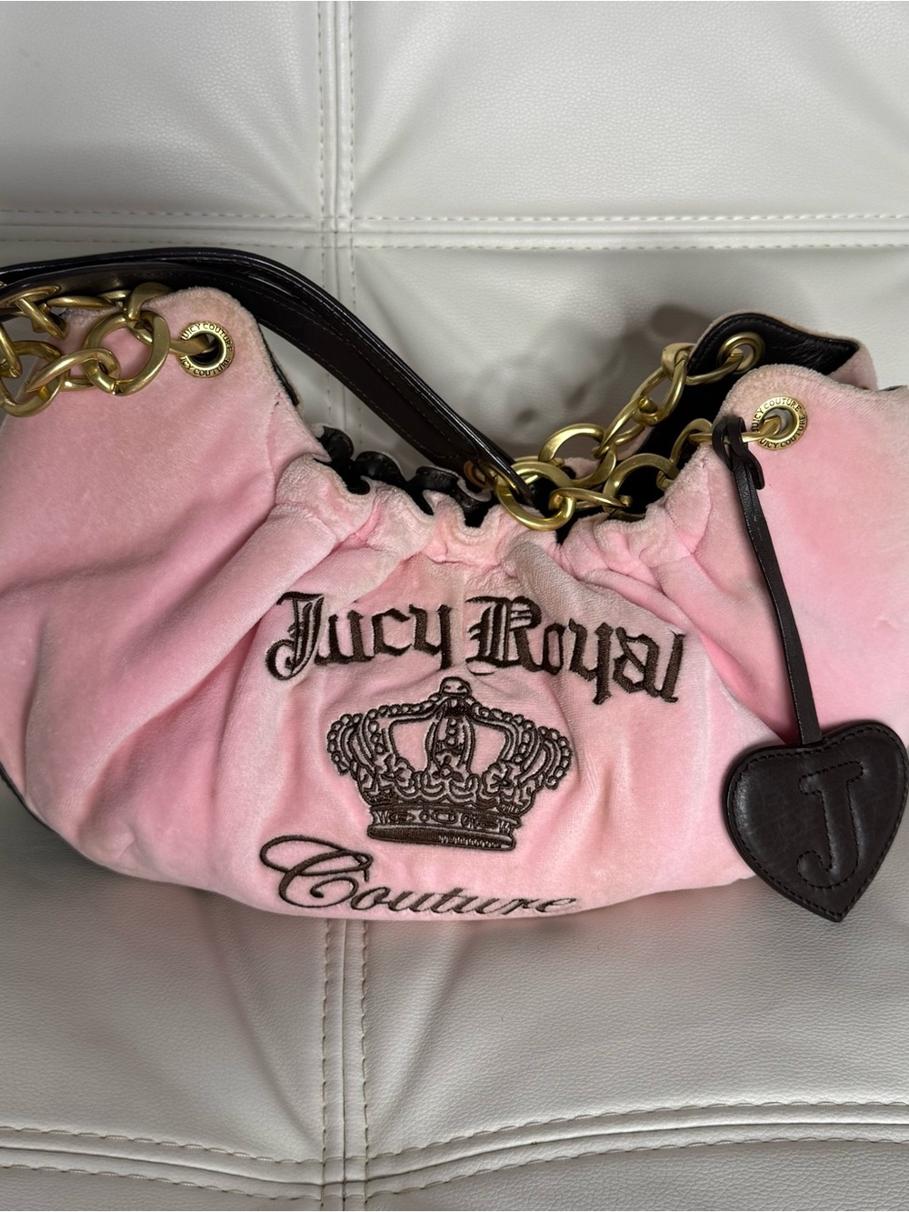 Juicy Couture Pink 'Juicy Royal' Embroidered Shoulder Bag with Gold Hardware - Picture 14 of 16